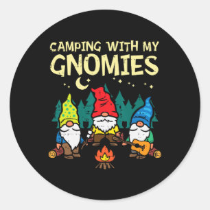 Adesivo Redondo Acampando Com Meus Gnomies Engraçado Camper Gnomos