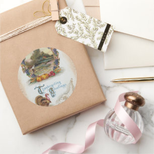 Adesivo Redondo Ação de Graças do Cartão de Posto Vintage na T