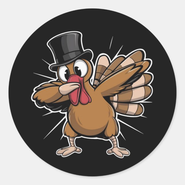 Adesivo Redondo Ação de Graças Engraçado Dabbing Turkey Cai (Frente)