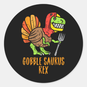 Adesivo Redondo Ação de Graças Gobble Saurus Rex Dino Turkey