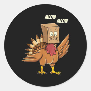 Adesivo Redondo Ação de Graças Turquia Cat Meow Homens Engraçados