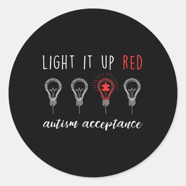 Adesivo Redondo Aceitação Autismo Acende Vermelho #reditar (Frente)