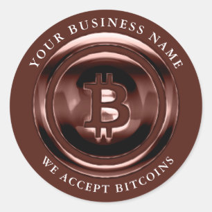 Adesivo Redondo Aceitamos Bitcoin Símbolo Logotipo Nome comercial