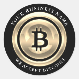 Adesivo Redondo Aceitamos o símbolo Bitcoin Logotipo comercial No
