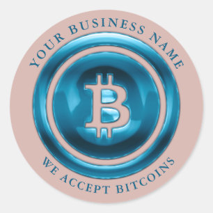 Adesivo Redondo Aceitamos o símbolo Bitcoin Logotipo comercial No