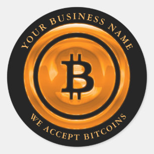 Adesivo Redondo Aceitamos o símbolo Bitcoin Logotipo comercial No