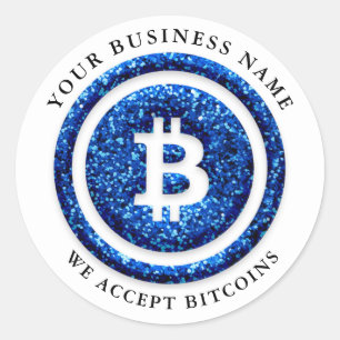 Adesivo Redondo Aceitamos o símbolo Bitcoin Logotipo comercial No