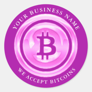Adesivo Redondo Aceitamos o símbolo Bitcoin Logotipo comercial No