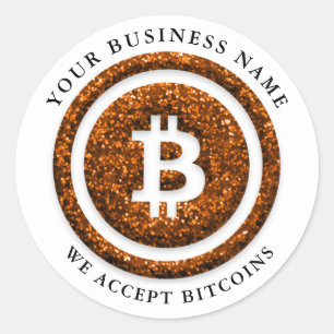 Adesivo Redondo Aceitamos o símbolo Bitcoin Logotipo comercial No
