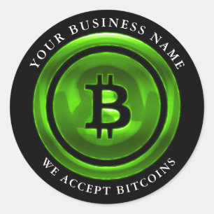 Adesivo Redondo Aceitamos o símbolo Bitcoin Logotipo comercial No