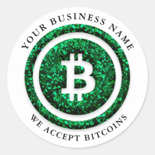 Adesivo Redondo Aceitamos o símbolo Bitcoin Logotipo comercial No