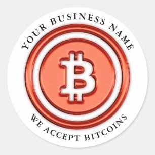 Adesivo Redondo Aceitamos o símbolo Bitcoin Logotipo comercial No