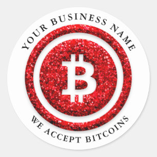 Adesivo Redondo Aceitamos o símbolo Bitcoin Logotipo comercial No