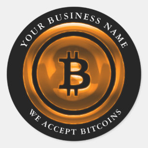 Adesivo Redondo Aceitamos o símbolo Bitcoin Logotipo comercial No