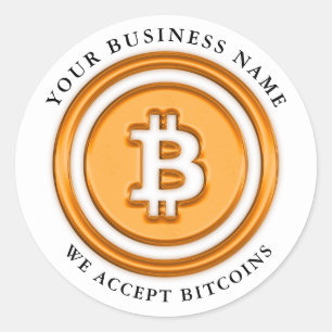 Adesivo Redondo Aceitamos o símbolo Bitcoin Logotipo comercial No