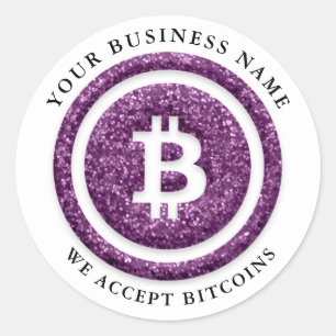 Adesivo Redondo Aceitamos o símbolo Bitcoin Logotipo comercial Vi