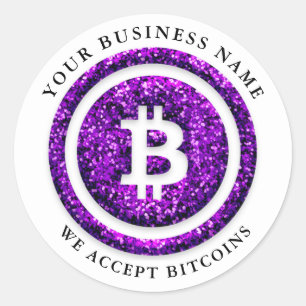 Adesivo Redondo Aceitamos o símbolo Bitcoin Logotipo comercial Vi