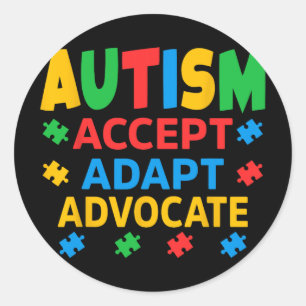 Adesivo Redondo Aceitar Adaptar os Homens de Consciência do Autism