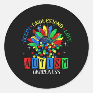 Adesivo Redondo Aceitar Amor Compreender Autismo Sensibilização Pa