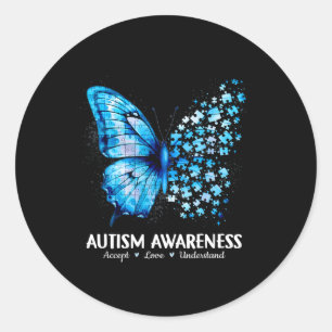 Adesivo Redondo Aceitar Compreender Atenção ao Autismo das Borbole