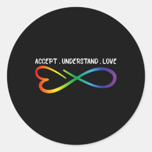 Adesivo Redondo Aceitar Compreender Aut. Infinity Neurodiversity