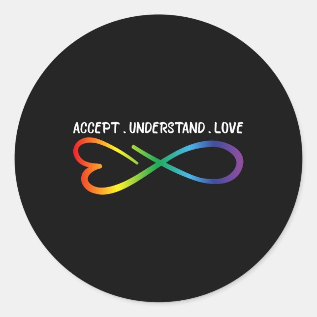 Adesivo Redondo Aceitar Compreender Aut. Infinity Neurodiversity (Frente)