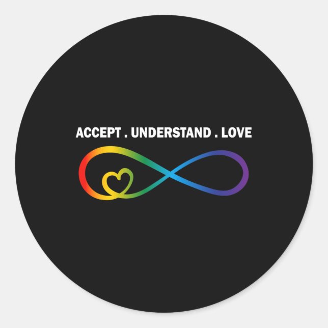 Adesivo Redondo Aceitar Compreender Aut. Infinity Neurodiversity (Frente)