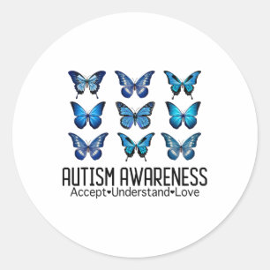 Adesivo Redondo Aceitar Compreender Autismo Atenção Borboleta