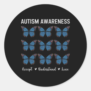 Adesivo Redondo Aceitar Compreender Autismo Atenção Borboleta
