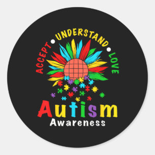 Adesivo Redondo Aceitar Compreender O Amor Autismo Girassol Sensib