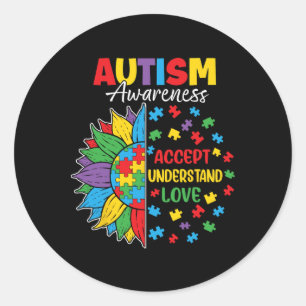 Adesivo Redondo Aceitar Compreender O Amor Autismo Sensibilização 
