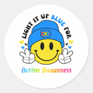 Adesivo Redondo Acenda-o de Azul para Autismo