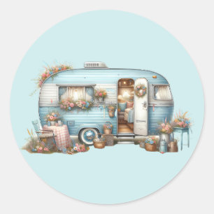 Adesivo Redondo Acentos Boho de Camper Floral Vintage Cottagecore