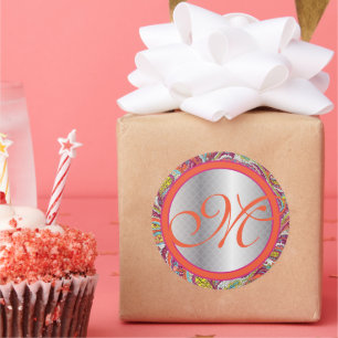 Adesivo Redondo Acentos de Prata Peacock Paisley Tangerine Fuchsia