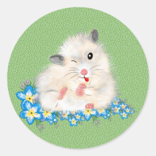 Adesivo Redondo Acessórios fofos de hamster sírio branco, bolinhas