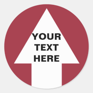 Adesivo Redondo Acima da seta com texto feito sob encomenda