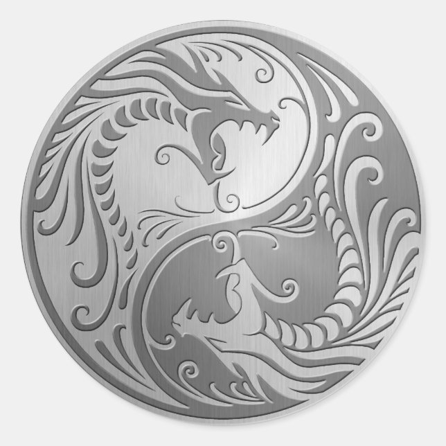 Adesivo Redondo Aço Inoxidável Yin Yang Dragon (Frente)