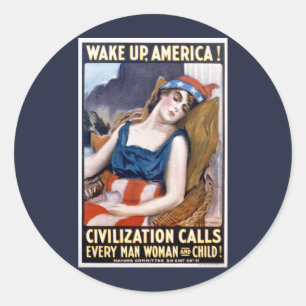 Adesivo Redondo Acorde América! Arte Patriótica Vintage da Liberda