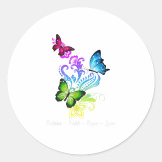 Adesivo Redondo Acredite em Faith Hope Love Butterfly Gift