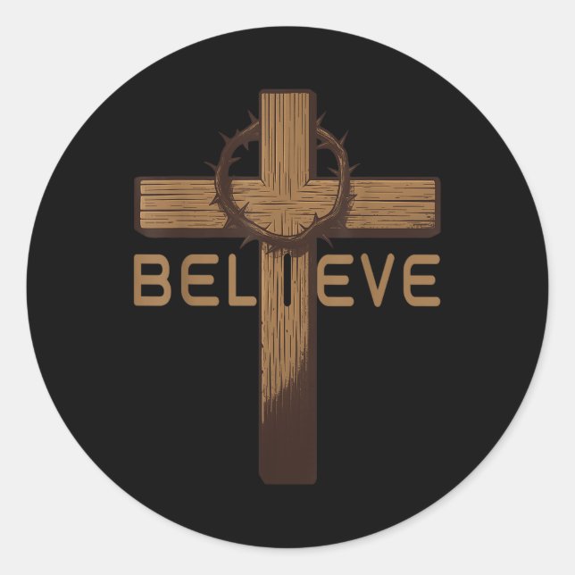 Adesivo Redondo Acredite em Jesus Cristo Cruz Cristã Deus Fé Bíbli (Frente)