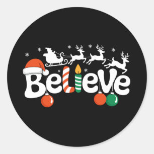 Adesivo Redondo Acredite em Papais noeis de Natal Sleigh Reindeer