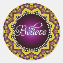 Adesivo Redondo Acredite: Inspira: Círculo de Mandala Amarelo Roxo