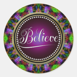 Adesivo Redondo Acredite: Inspira: Círculo de Mandala Verde Roxo