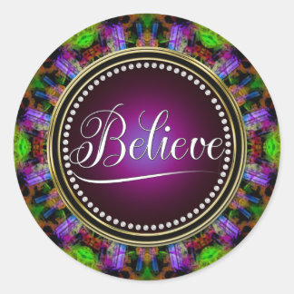 Adesivo Redondo Acredite: Inspira: Círculo de Mandala Verde Roxo