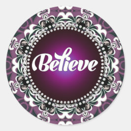 Adesivo Redondo Acredite: Inspire: Coletor de rendas branco roxo