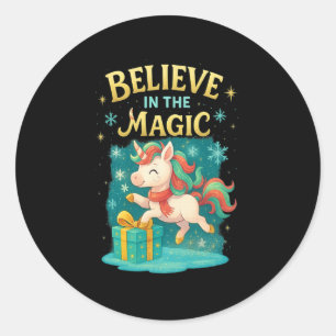 Adesivo Redondo Acredite Na Design De Natal Do Magic Unicorn Crian