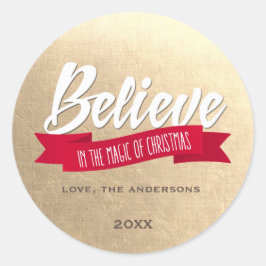 Adesivo Redondo Acredite na Mágica do Natal Dourado