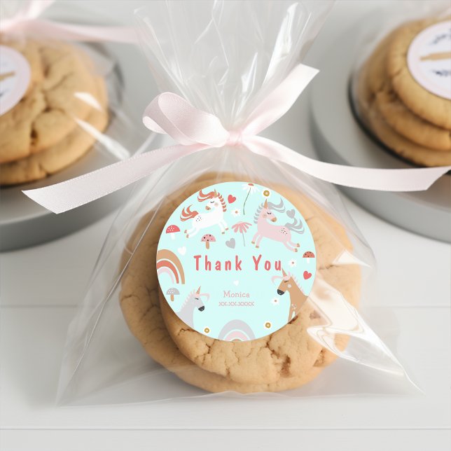 Adesivo Redondo Acredite no obrigado mágico do unicórnio (Criador carregado)