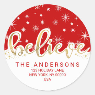 Adesivo Redondo Acredite o endereço do remetente Dourado vermelho