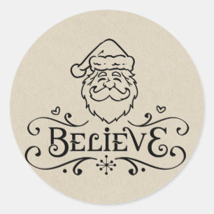 Adesivo Redondo ACREDITE Rustico PAPAI NOEL Natal Festa Favor Pres